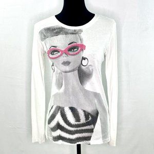 RARE Barbie Long Sleeve tee Retro Swim Barbie Pink JEWEL Glasses SMALL